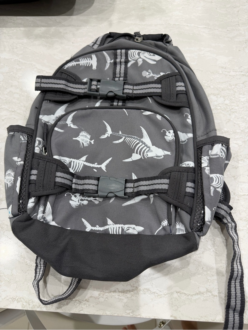 Pottery Barn Kids Gray Shark Skeleton Print Backpack glow in the dark